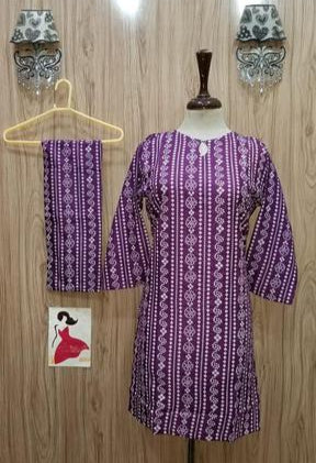 2 Pcs Summer Printed Linen Stitiched Suit