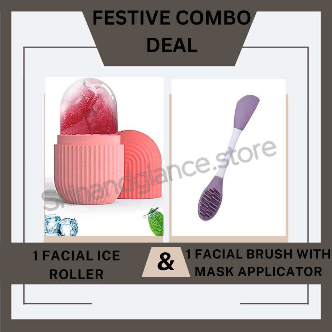 Combo Deal | Ice Roller Facial Massage | Silicone Cleansing Ice Lattice + Silicone Face Mask Brush Applicator (random Color)
