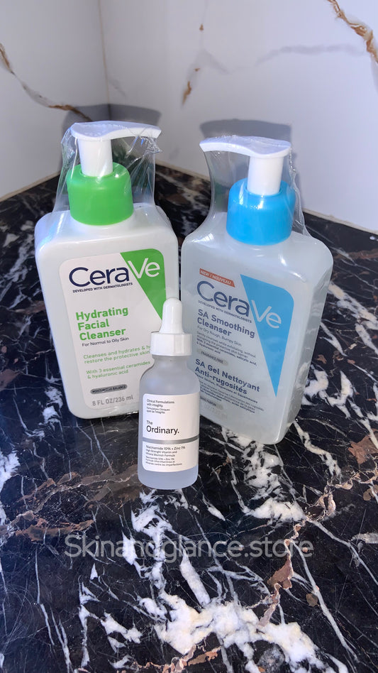 Deal Of 3 (CeraVe SA Smoothning Cleanser, CeraVe Hydrating Facial Cleanser, and The Ordinary Alpha Arbutin 2% + HA)