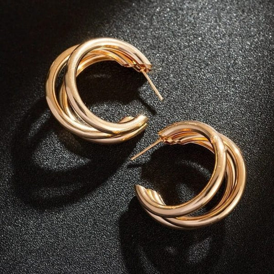 Punk Oval Hoop Earrings Metallic Geometric Ear Buckle Minimalist Style U-shaped Daily Life Earring Accessories For Women Round Piercing Jewelry