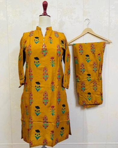 2 Pcs Women's Stitched Linen Block Printed Suit