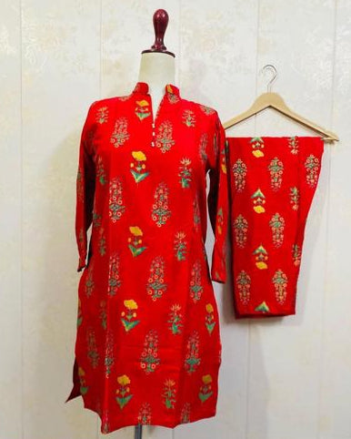 2 Pcs Women's Stitched Linen Block Printed Suit