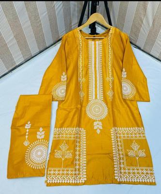 2 Pcs Women's Stitched Linen Block Printed Suit