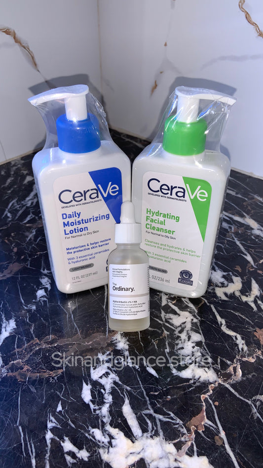 Deal of 3 (CeraVe Daily Moisturizing Lotion, CeraVe Hydrating Facial Cleanser and The Ordinary Alpha Arbutin 2% + HA)