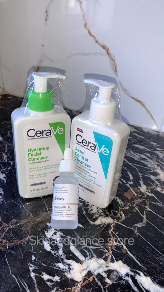 Deal of 3 (Cera ve Acne Control Cleanser, CeraVe Hydrating Facial Cleanser and The Ordinary Hyaluronic Acid 2% + B5)