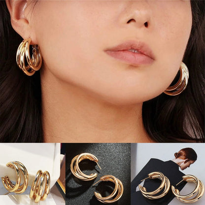 Punk Oval Hoop Earrings Metallic Geometric Ear Buckle Minimalist Style U-shaped Daily Life Earring Accessories For Women Round Piercing Jewelry