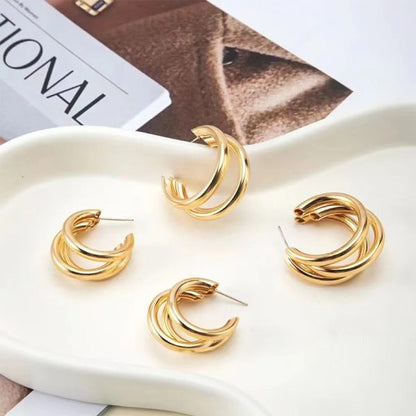 Punk Oval Hoop Earrings Metallic Geometric Ear Buckle Minimalist Style U-shaped Daily Life Earring Accessories For Women Round Piercing Jewelry