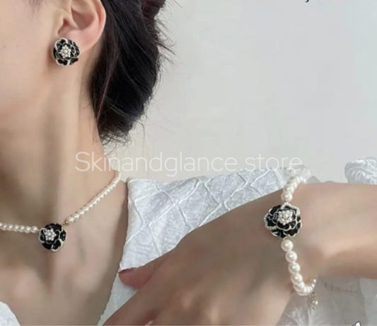 Elegant Flower Design Pearl Stone Set / Necklace/ Earrings /braclet For Women Jewelry