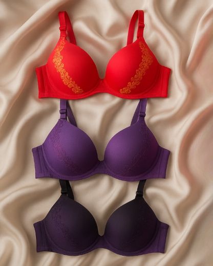 Silk Embroidered Padded Bra For Women – Luxury Undergarment With Soft Silk Fabric, Stylish Embroidery, Comfortable Fit & Everyday Support (random Color)