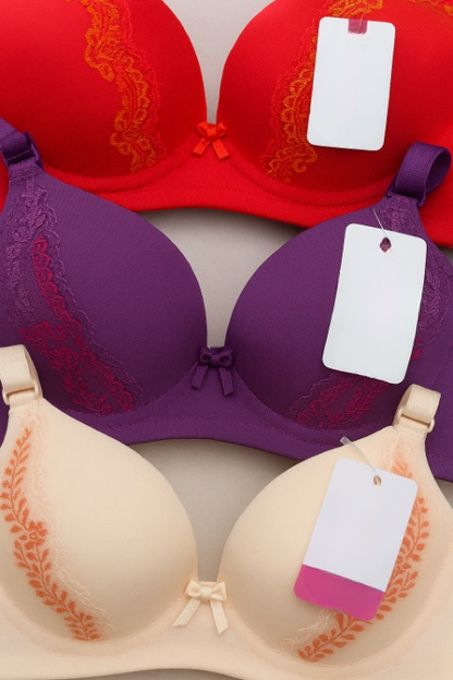 Silk Embroidered Padded Bra For Women – Luxury Undergarment With Soft Silk Fabric, Stylish Embroidery, Comfortable Fit & Everyday Support (random Color)