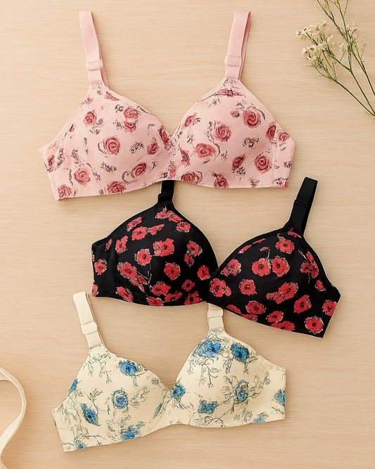 Printed Soft Cotton Padded Bra For Women | Comfortable Everyday Wear Undergarments With Stylish Print, Breathable Fabric & Gentle Support (random Color)