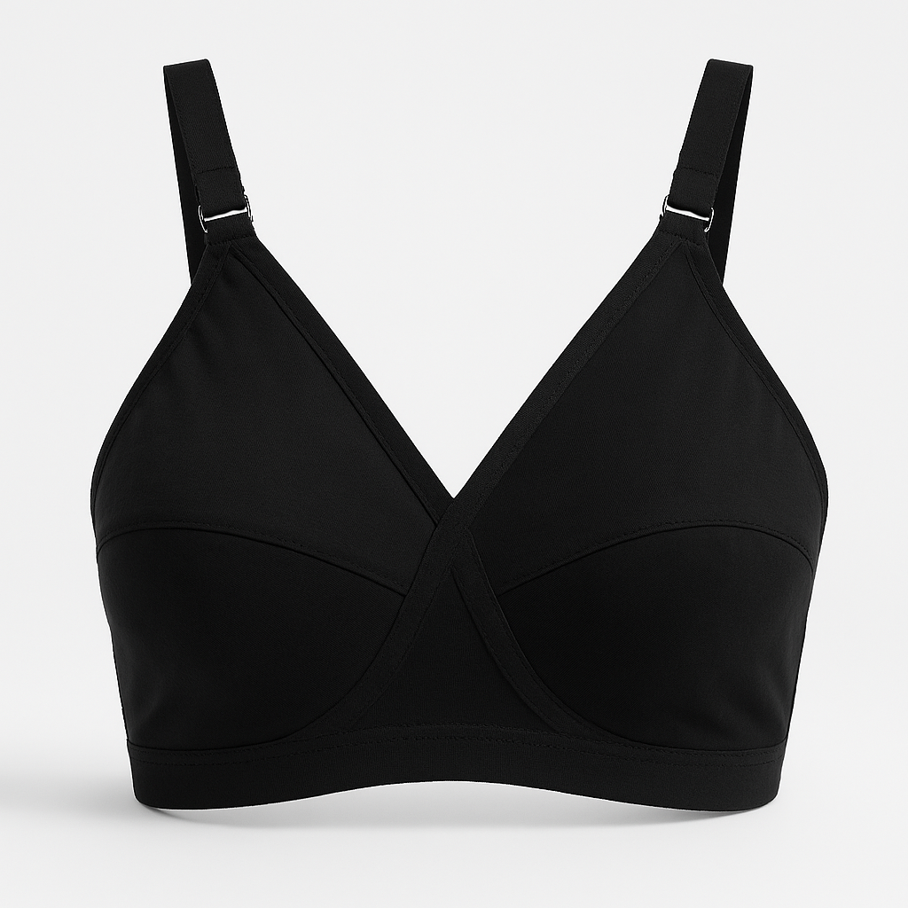 Black simple Cotton Bra – Soft 3 Hook Support Bra For Women