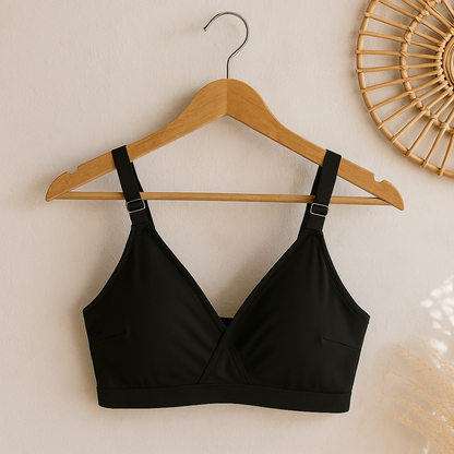 Black simple Cotton Bra – Soft 3 Hook Support Bra For Women