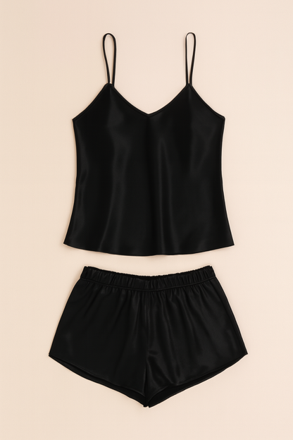 Satin Sleepwear Set – Luxe Camisole & Shorts In Navy, Maroon & Black | Silky Soft, Elegant Fitsatin Sleepwear Set – Luxe Camisole & Shorts In Navy, Maroon & Black | Silky Soft, Elegant Fit