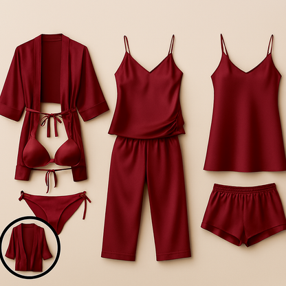 7-Piece Satin Sleepwear & Lingerie Set for Women – Luxury Nightwear Collection with Robe, Slip Dress, Camisole & More