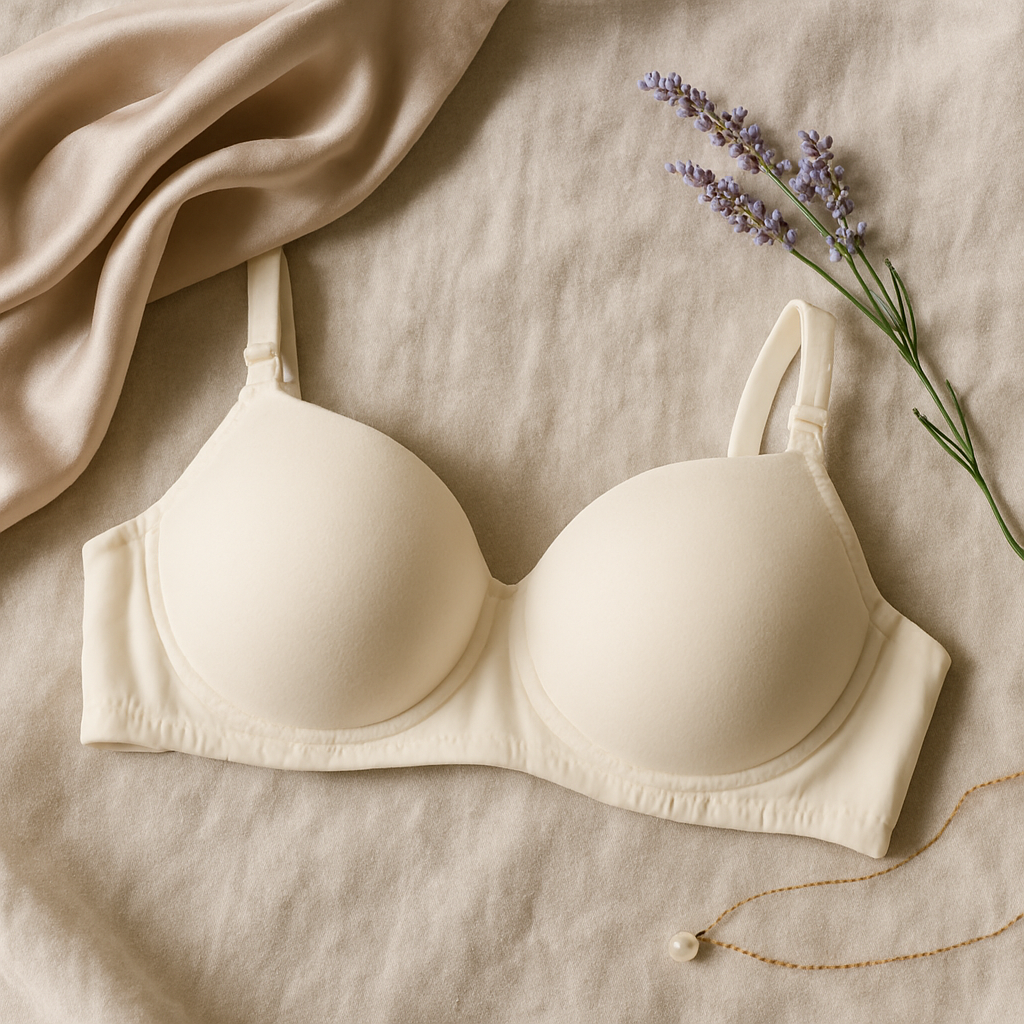 Cotton Light Padded Bra – Comfortable Everyday Wear, Plain Design (sizes 32–42, Beige)