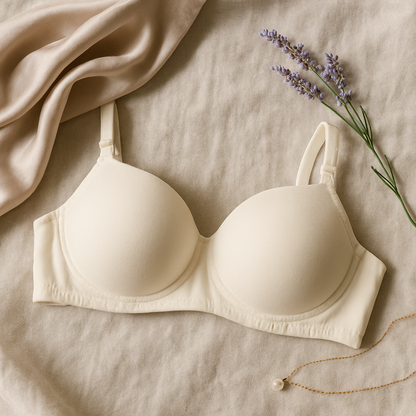 Cotton Light Padded Bra – Comfortable Everyday Wear, Plain Design (sizes 32–42, Beige)