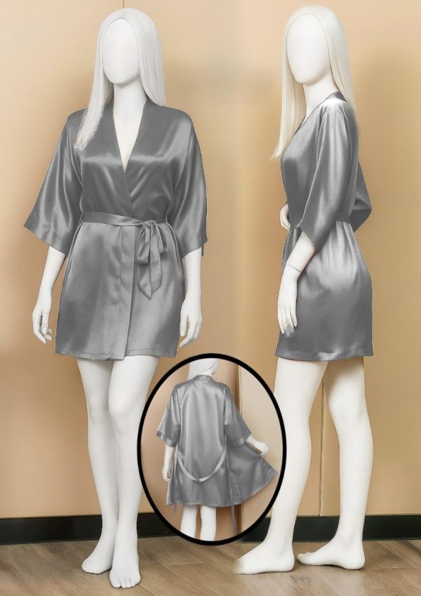 Satin Gown/robe – Short Length With Waist Tie
