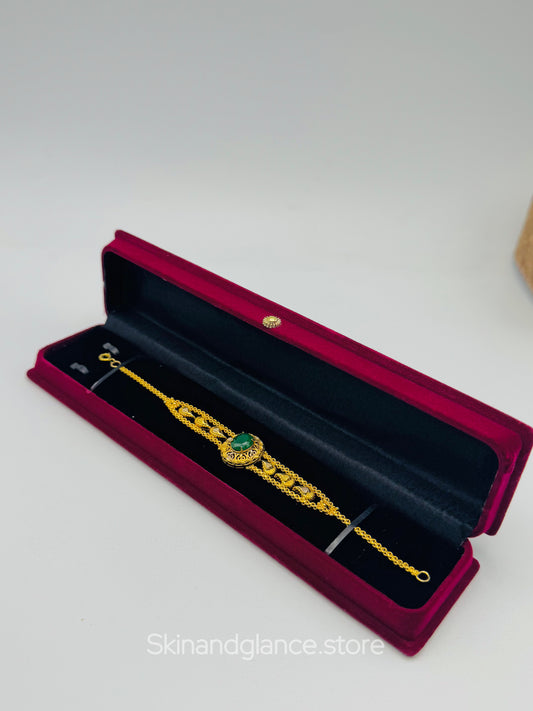 Beautiful 24K Gold Plated Green Stone Bracelet – Unique Design