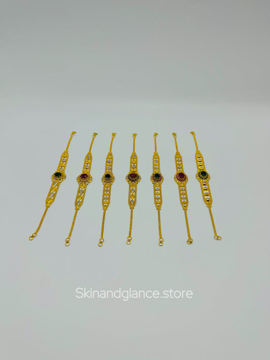 Set of 7 Bracelets – 24K Gold-Plated with Unique Gemstones | Turkish Style Bracelets.