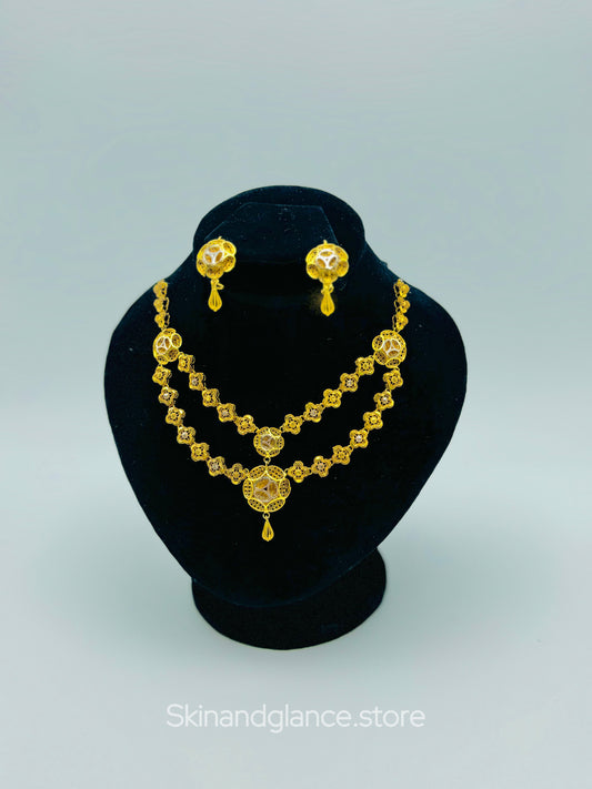Turkish Necklace and Ear Rings, 24 karat Gold plated (Unique Design)