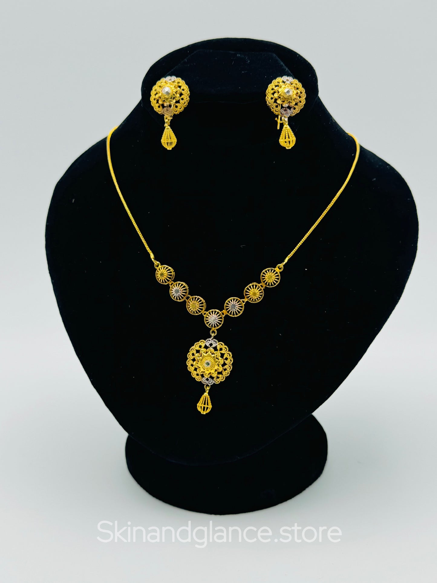 Cultural Turkish Necklace Ear Rings Set, 24 karat Gold Plated