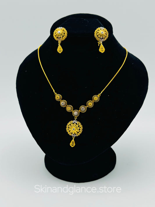 Cultural Turkish Necklace Ear Rings Set, 24 karat Gold Plated