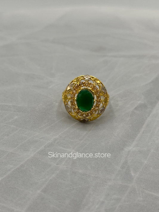 Unique Design Beautiful Gold plated Ring with Green Aventurine Fluorite Stone, 24 karat Gold plated.