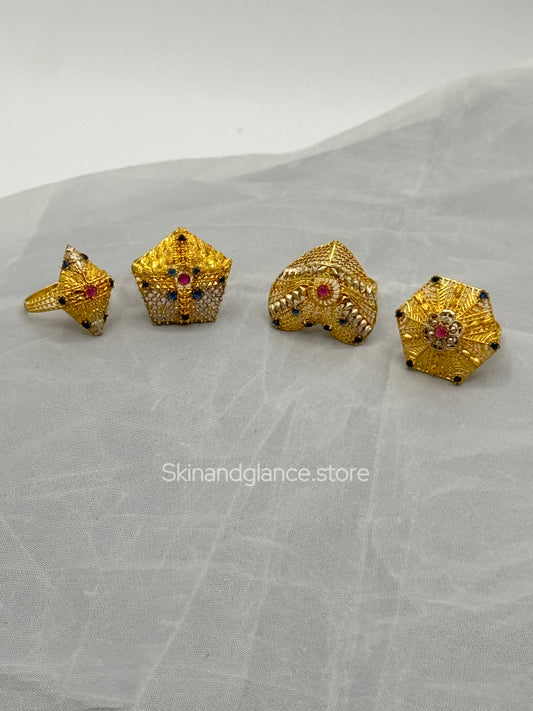 Glamorous Set of 04 stuning Rings Beautiful Design, made with 24 karat gold plated