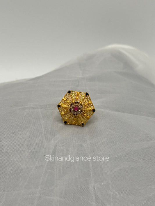 Stunning Gold plated ring with Red Stone, 24 karat gold plated