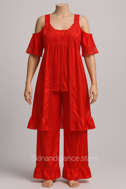 Luxurious 3-piece satin nightwear set