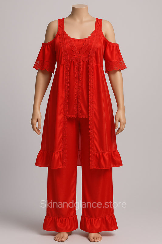 Luxurious 3-piece satin nightwear set