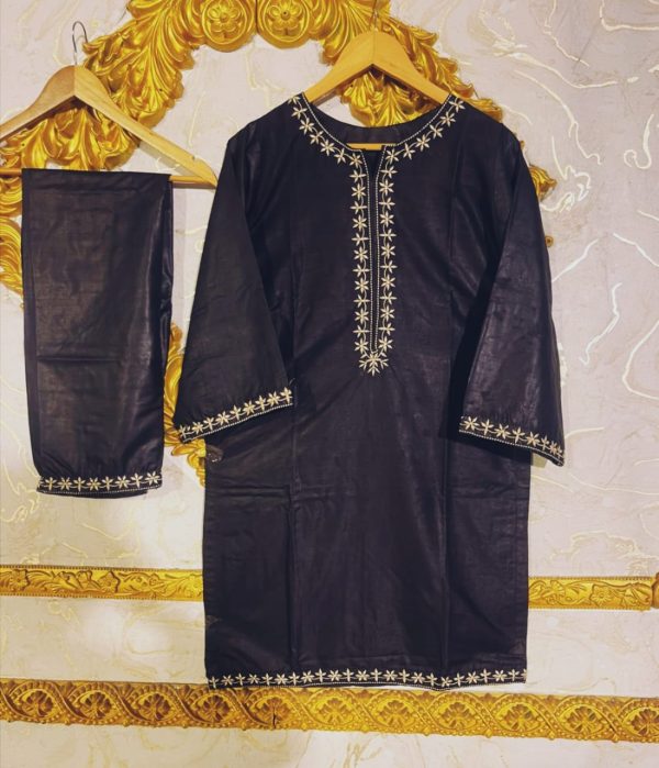 2pcs Stitched Suits 2 Pcs Elegant Women’s Stitched Embroidered Linen Shirt And Trouser