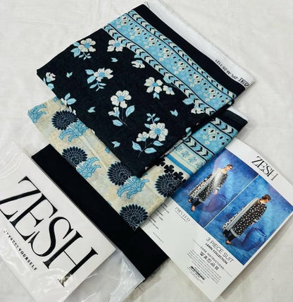✨ Zesh ✨ 3 Pieceunstitched Suit Zesh Summaer Lawn Collection 2025