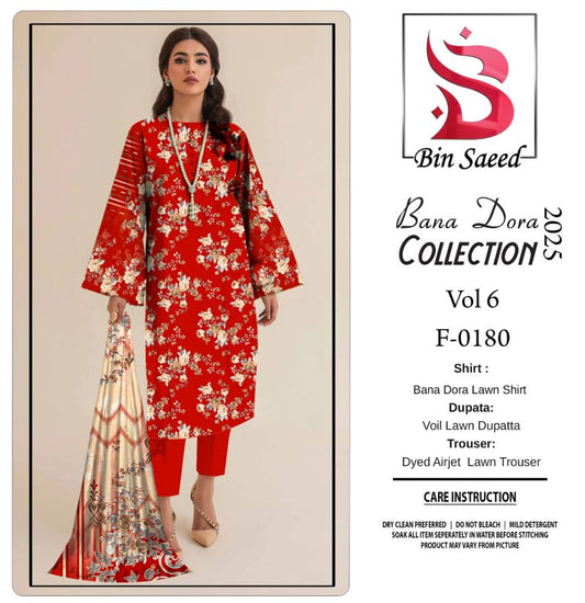 ✨ Binsaeed❤️ Bana Dora 3piece Unstitched Suit Summaer Lawn Collection