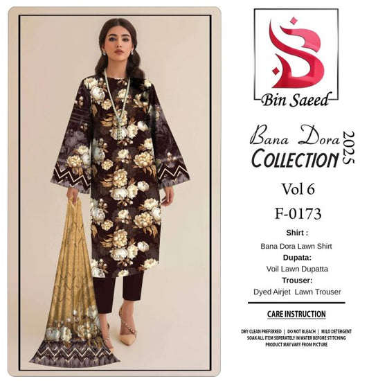 ✨ Binsaeed❤️ Bana Dora 3piece Unstitched Suit Summaer Lawn Collection