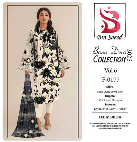 ✨ Binsaeed❤️ Bana Dora 3piece Unstitched Suit Summaer Lawn Collection