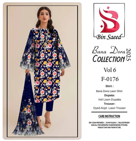✨ Binsaeed❤️ Bana Dora 3piece Unstitched Suit Summaer Lawn Collection