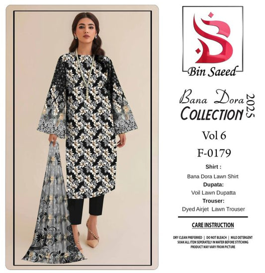 ✨ Binsaeed❤️ Bana Dora 3piece Unstitched Suit Summaer Lawn Collection