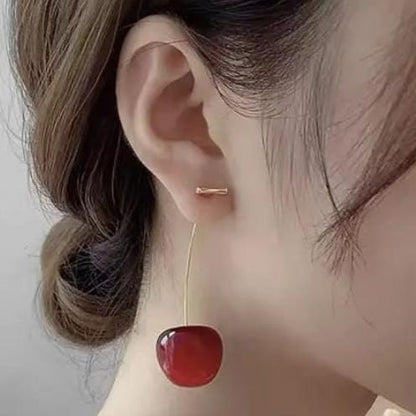 Trendy Korean Cherry Drop Earrings For Women 🍒 | Cute Long Stem Minimalist Red Cherry Earrings | Aesthetic Statement Jewelry For Casual & Party Outfits