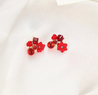 Flower Crystal Korean Earrings – Elegant Women’s Fashion Jewelry In Multiple Colors (black, Blue, Red, Yellow, Green, Sky Blue, Purple, Light Pink, Dark Pink