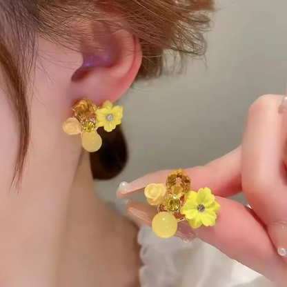 Flower Crystal Korean Earrings – Elegant Women’s Fashion Jewelry In Multiple Colors (black, Blue, Red, Yellow, Green, Sky Blue, Purple, Light Pink, Dark Pink