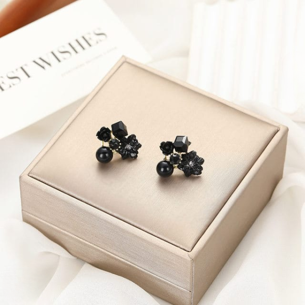 Flower Crystal Korean Earrings – Elegant Women’s Fashion Jewelry In Multiple Colors (black, Blue, Red, Yellow, Green, Sky Blue, Purple, Light Pink, Dark Pink