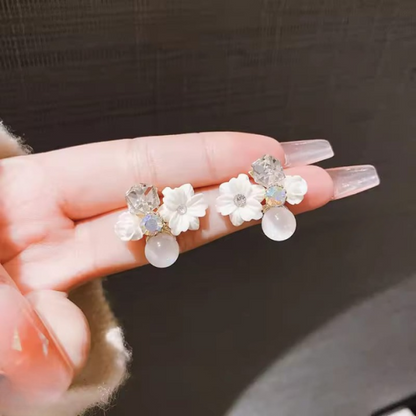 Flower Crystal Korean Earrings – Elegant Women’s Fashion Jewelry In Multiple Colors (black, Blue, Red, Yellow, Green, Sky Blue, Purple, Light Pink, Dark Pink