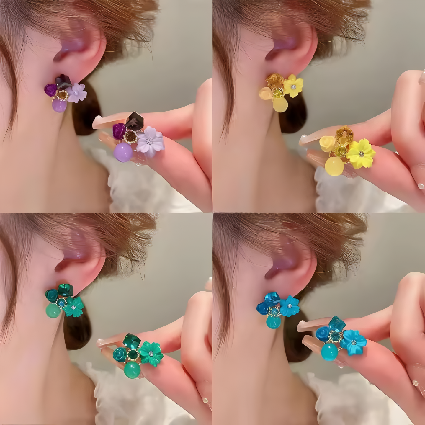 Flower Crystal Korean Earrings – Elegant Women’s Fashion Jewelry In Multiple Colors (black, Blue, Red, Yellow, Green, Sky Blue, Purple, Light Pink, Dark Pink