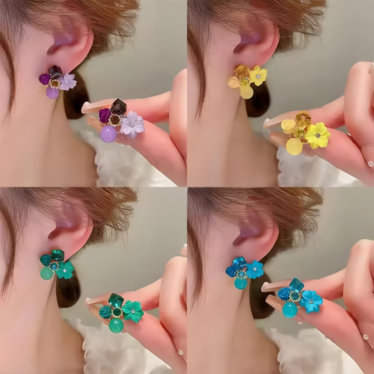 Flower Crystal Korean Earrings – Elegant Women’s Fashion Jewelry In Multiple Colors (black, Blue, Red, Yellow, Green, Sky Blue, Purple, Light Pink, Dark Pink