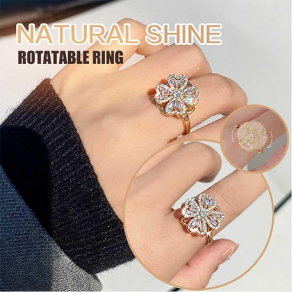 Clover Zircon Rotating Ring – Elegant Adjustable Spinner Ring For Women & Girls, Silver & Golden Finish