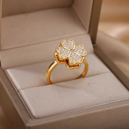 Clover Zircon Rotating Ring – Elegant Adjustable Spinner Ring For Women & Girls, Silver & Golden Finish