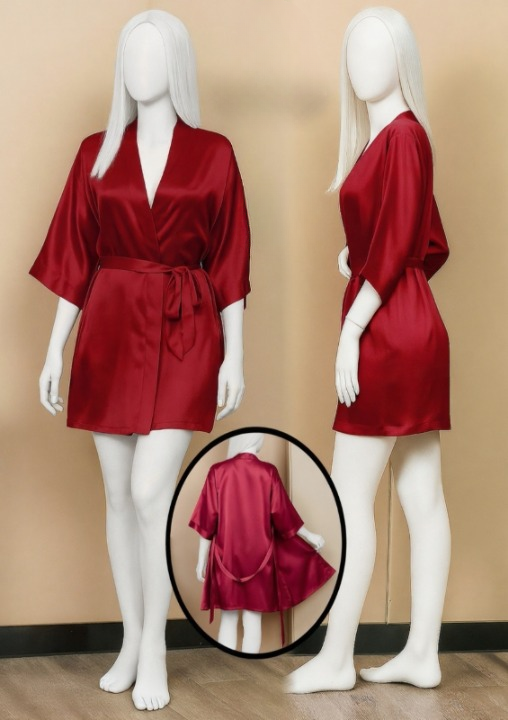 Satin Gown/robe – Short Length With Waist Tie