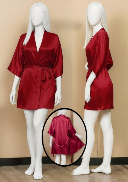 Satin Gown/robe – Short Length With Waist Tie